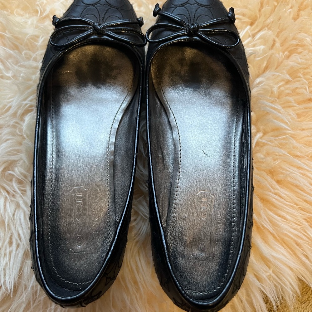 Coach Black Embossed Flats with Bow